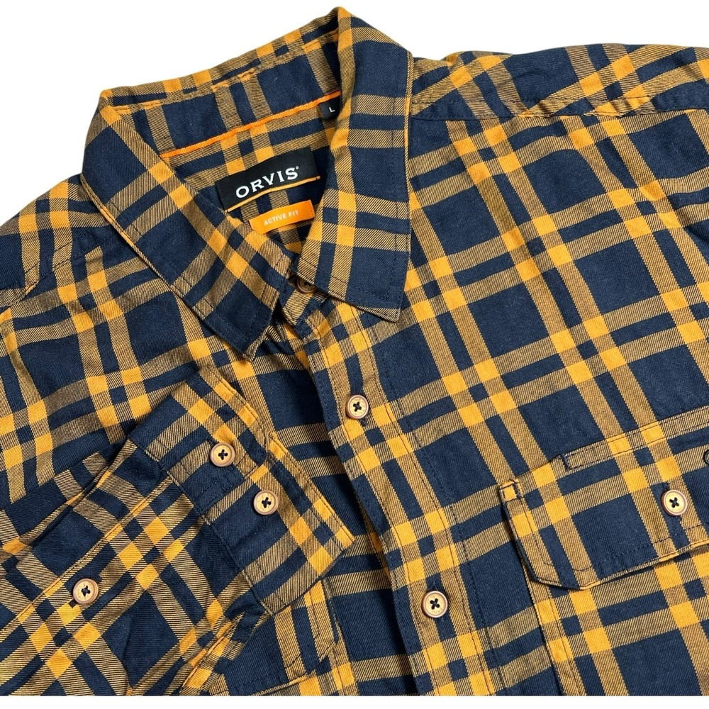 Orvis Mens L Active Fit Wool Blend‎ Plaid Long Sleeve Button Up Flannel Shirt